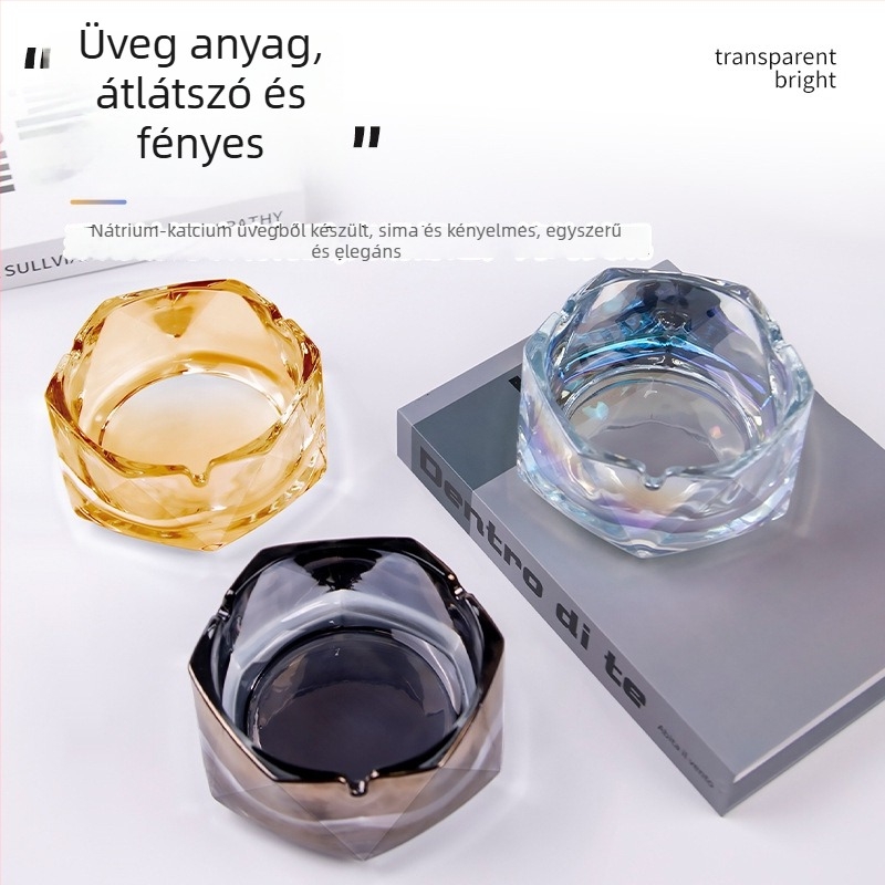 Üvegből készült hamutál otthonra, modern geometriai kialakítás, tároló funkcióval