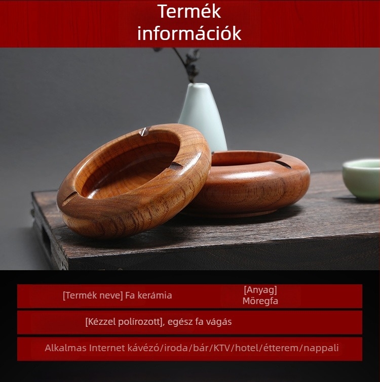 Fából készült hamutál gravírozott logóval, testreszabható dizájn, szállodák, internet-kávézók, éttermek és nappalik számára