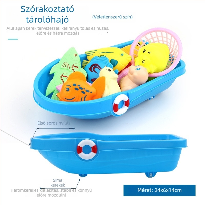 Gyerekek mágneses horgászjáték vízi játékhoz, úszó kognitív fejlesztéssel, kétoldalas háromdimenziós halakkal és műanyag horgászbot (4-6 éveseknek)