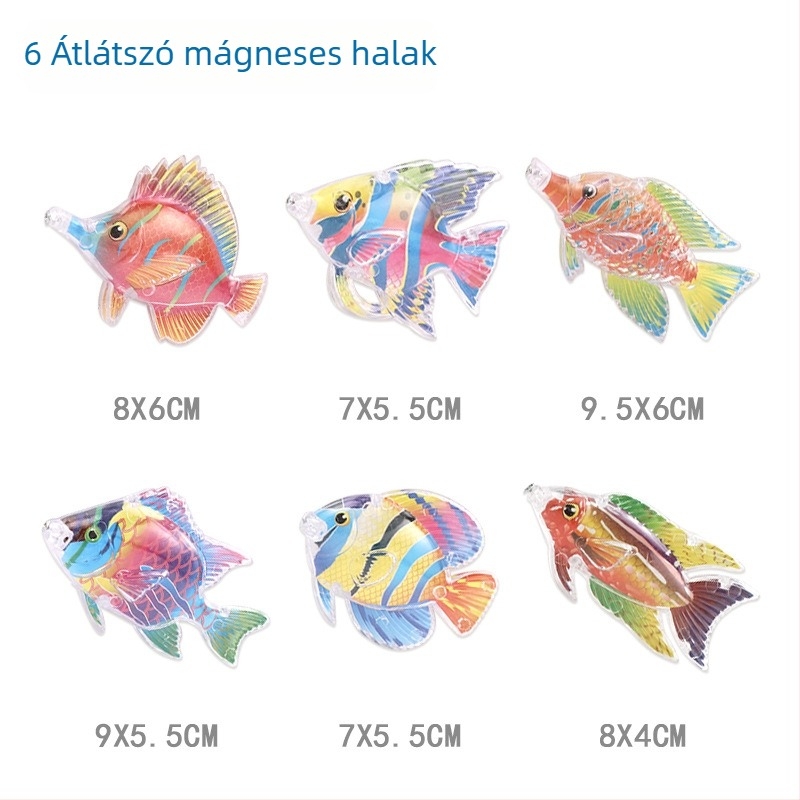 Gyerekek mágneses horgászjáték vízi játékhoz, úszó kognitív fejlesztéssel, kétoldalas háromdimenziós halakkal és műanyag horgászbot (4-6 éveseknek)