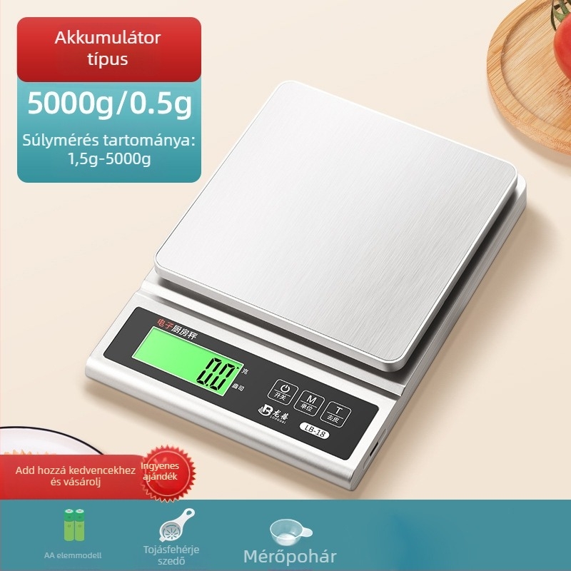 Longbei LB-18 konyhai mérleg, mérési tartomány 0,5 g–3 kg, elektronikus, USB töltés vagy 2 db száraz elem