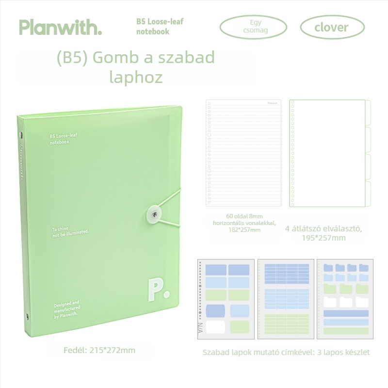 Planwith B5 fűzhető notesz PW251L — 60 lap, belső papír 100 g, PP tok, B5, Rosyposy