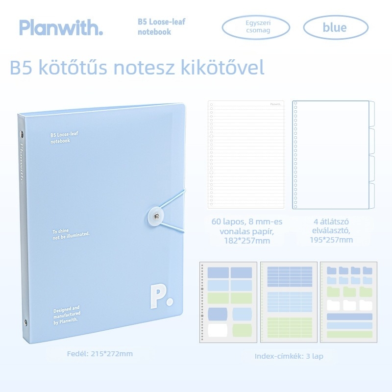 Planwith B5 fűzhető notesz PW251L — 60 lap, belső papír 100 g, PP tok, B5, Rosyposy