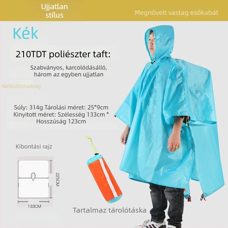 Kapucnis esőponcsó – 3 az 1-ben túrázáshoz, hegymászáshoz és horgászathoz; vastag anyag, ütésálló szövet