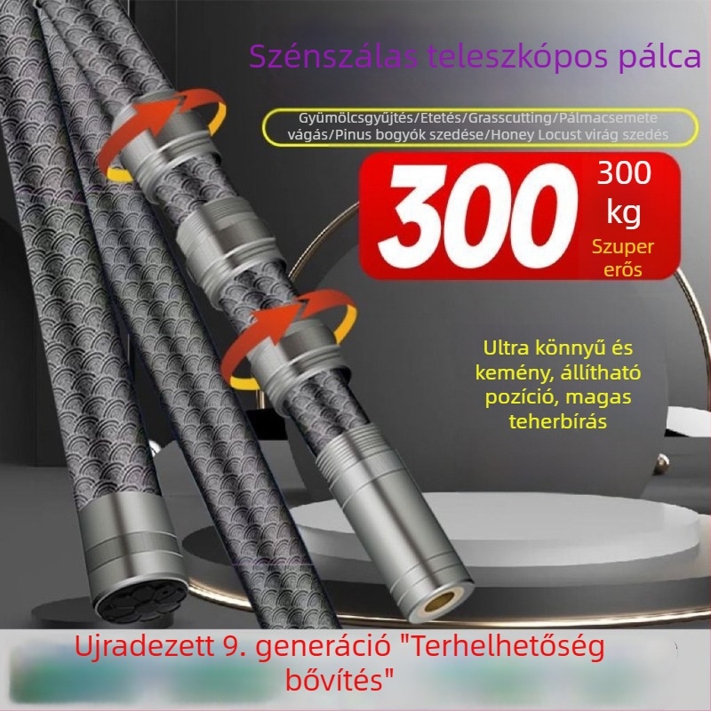 Szénszálas teleszkópos hálózati rúd, ultrakönnyű és merev, multifunkcionális fém zárómechanizmussal