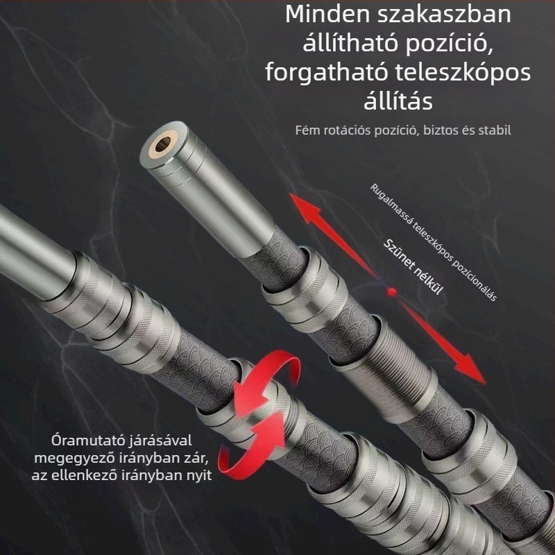 Szénszálas teleszkópos hálózati rúd, ultrakönnyű és merev, multifunkcionális fém zárómechanizmussal