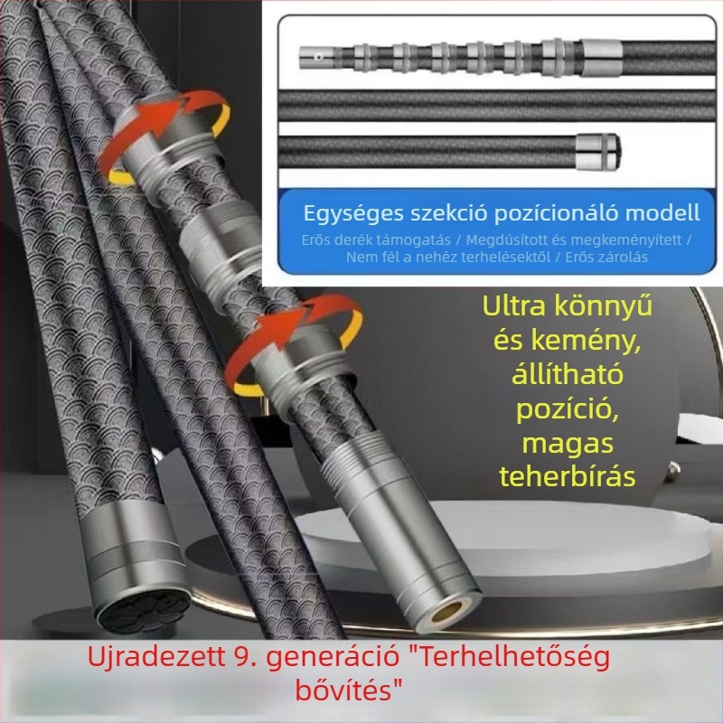 Szénszálas teleszkópos hálózati rúd, ultrakönnyű és merev, multifunkcionális fém zárómechanizmussal