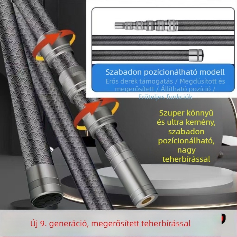 Szénszálas teleszkópos hálózati rúd, ultrakönnyű és merev, multifunkcionális fém zárómechanizmussal