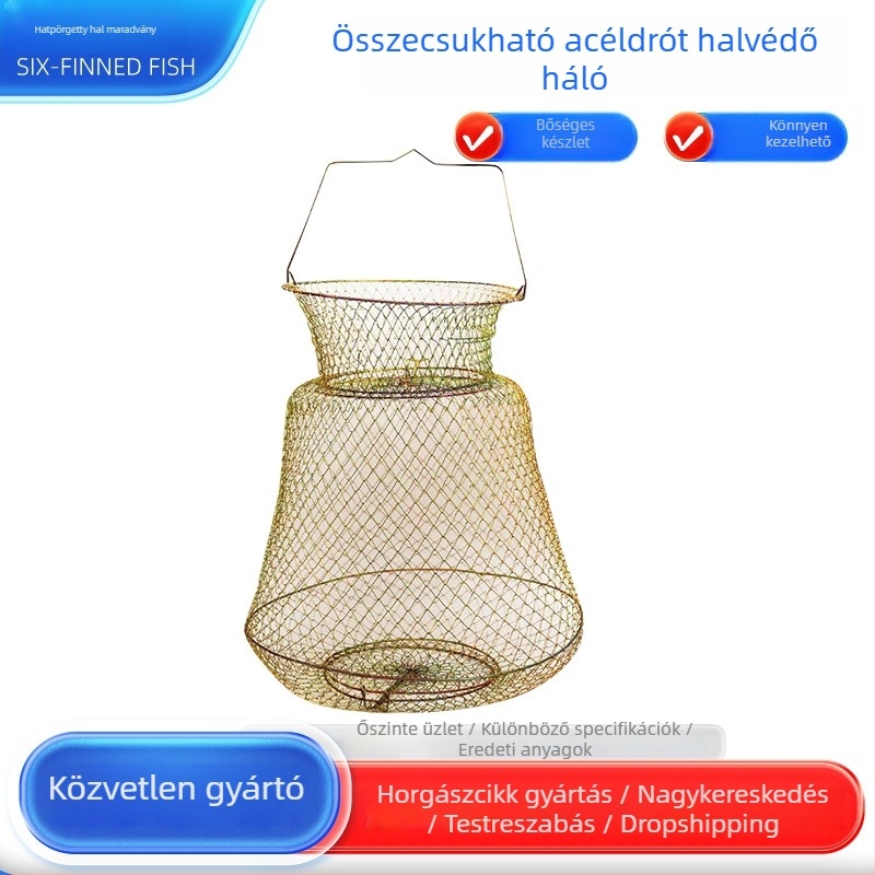 Összecsukható rozsdamentes acél halászkosár anti-akasztás dizájnnal, garnéla- és rákfogáshoz