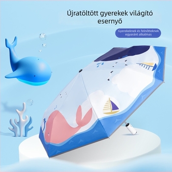 LED-es gyermek esernyő automata nyitás/zárás, 8-ágú ötvözet váz, rajzfilm stílusú, UV védelem UPF50+