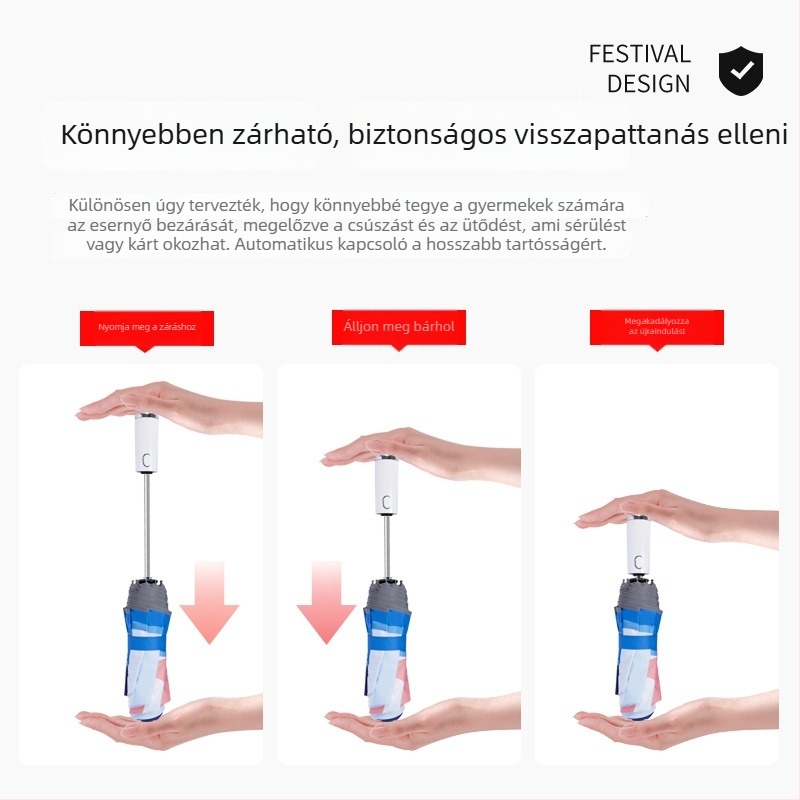 LED-es gyermek esernyő automata nyitás/zárás, 8-ágú ötvözet váz, rajzfilm stílusú, UV védelem UPF50+
