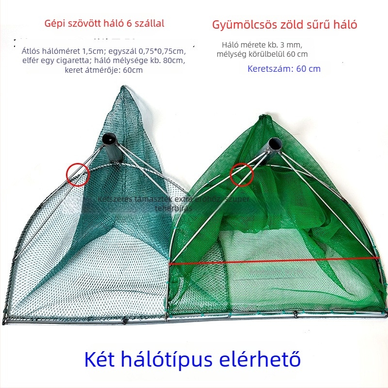 Horgász háló halakra és rákokra – 6-szálas csomós háló, teherbírás 20, mélység 80 cm