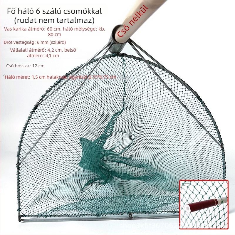 Horgász háló halakra és rákokra – 6-szálas csomós háló, teherbírás 20, mélység 80 cm