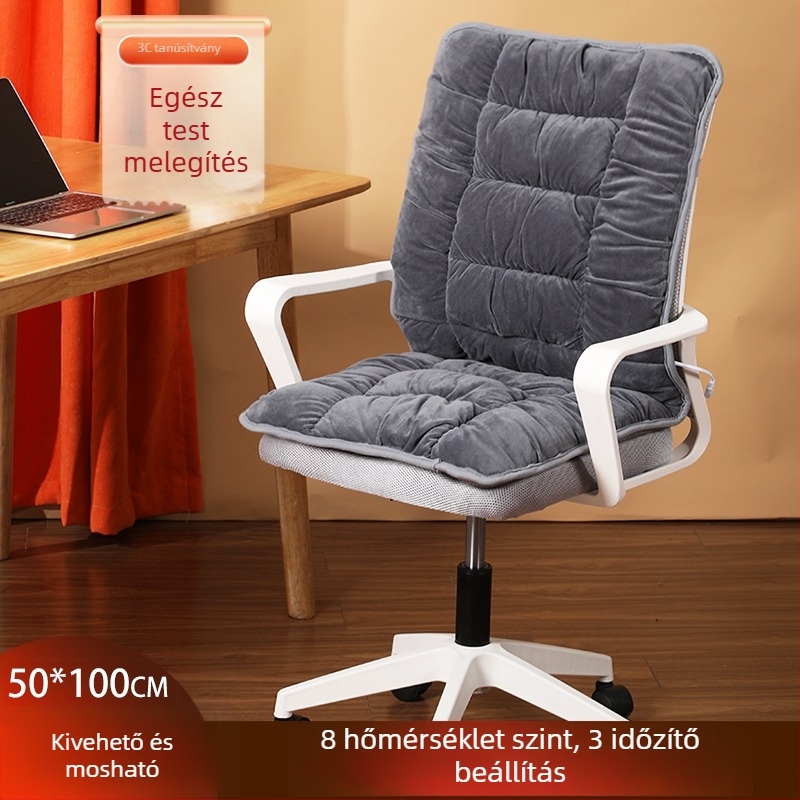 Fűthető ülőpárna háttámlával, USB-tápellátás, univerzális illeszkedés, uniszex, valódi bőr borítás