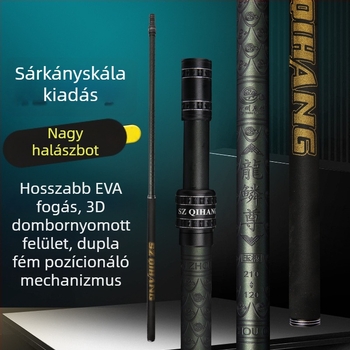 Szénszálas teleszkópos hálónyél, ultra könnyű, rendkívül merev, állítható pozícióval