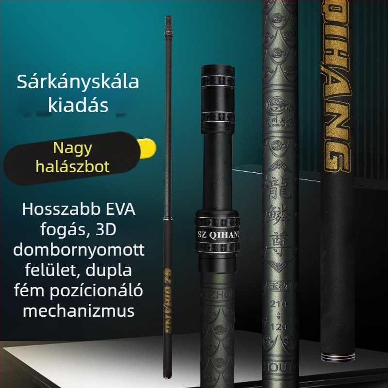 Szénszálas teleszkópos hálónyél, ultra könnyű, rendkívül merev, állítható pozícióval