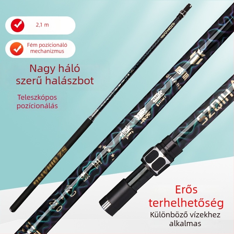 Szénszálas teleszkópos hálónyél, ultra könnyű, rendkívül merev, állítható pozícióval