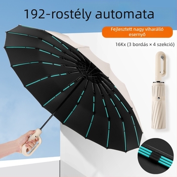 16 bordás esernyő, automata nyitás-zárás, UV védelem, nap és eső kettős használat, logó nyomtatás.
