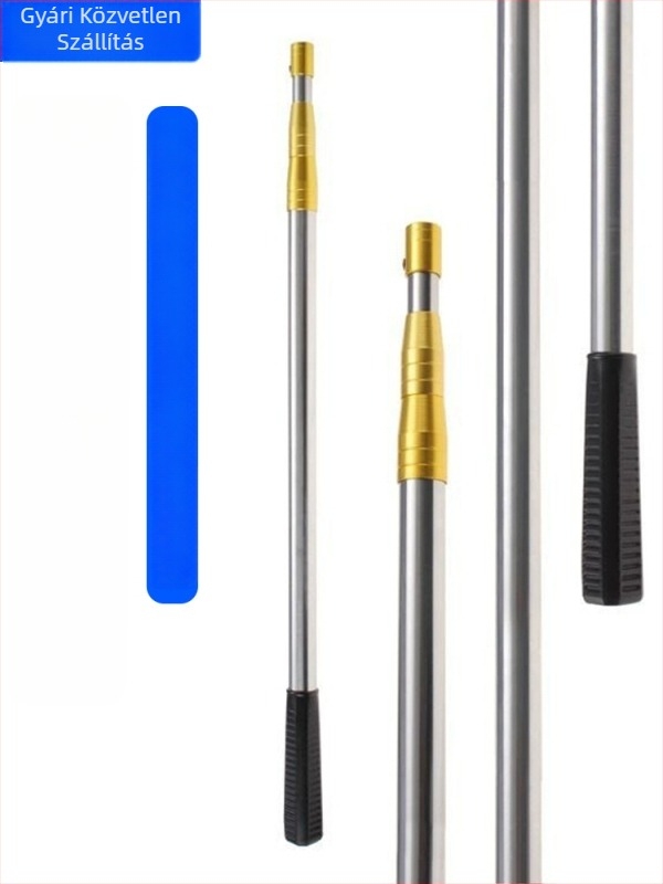 Rozsdamentes acélból készült teleszkópos halászati háló rúd, 6 részes, állítható, hossz 1.5–6 m, kampóval és gyümölcs szedő adapterrel