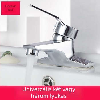 Kétlyukas mosdócsaptele – teljes réz, kettős működtetés, kerámia lemezszelep, 0–90°C, 0,8–1,2 MPa