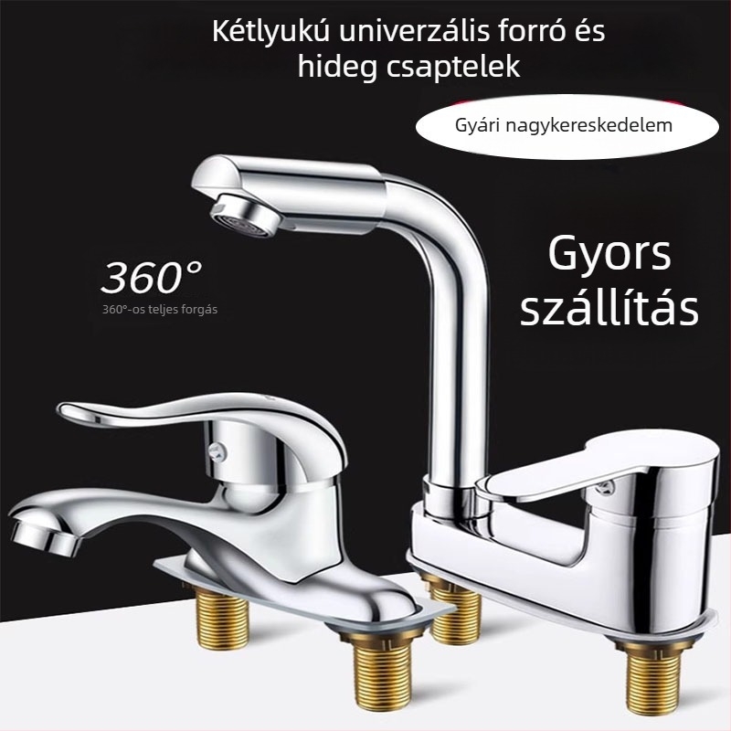 Kétlyukas mosdócsaptele – teljes réz, kettős működtetés, kerámia lemezszelep, 0–90°C, 0,8–1,2 MPa