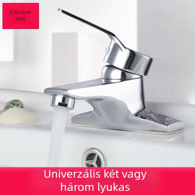 Kétlyukas mosdócsaptele – teljes réz, kettős működtetés, kerámia lemezszelep, 0–90°C, 0,8–1,2 MPa