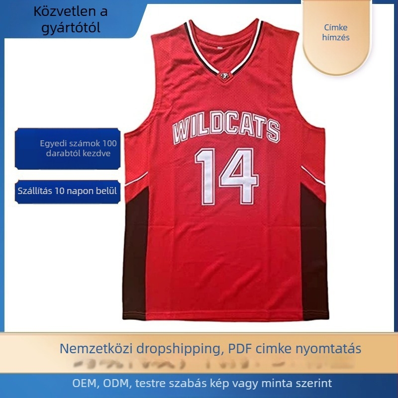 Hímzett kosárlabda mez No. 14 Wildcat csapat, retro stílus, nyári uniszex modell, poliészter anyag, bélés poliészter, 100% poliészter