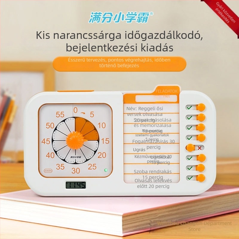 Gyerekeknek szóló időgazdálkodási óra csendes vizuális feladat-időmérővel — önfegyelem-emlékeztető, téglalap alakú ötvözet burkolat, analóg kijelző