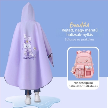 Gyerekek biciklis esőponcsó, rajzfilm mintával, tanulók számára, fiúknak és lányoknak, hátizsákkal kompatibilis.