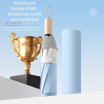 Női összecsukható nap- és eső ernyő UPF50+, logónyomás elérhető, 8 bordás váz rostos bordákkal, acél tengely, fa nyél, kézi nyitás-zárás