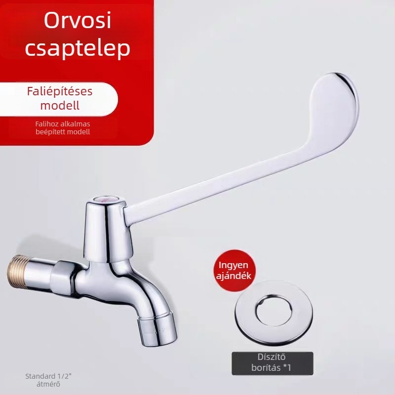 Orvosi csaptelep műtőben és laboratóriumban, ívelt kialakítású és hosszú nyéllel; egység hideg-meleg víz keverő (réz; 0–90°C; névleges nyomás 1.0; kerámiadiskos szelep; modell jo-085)