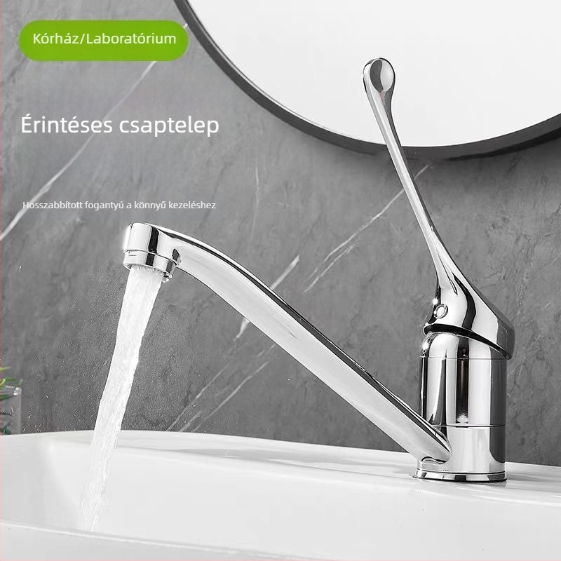 Orvosi csaptelep műtőben és laboratóriumban, ívelt kialakítású és hosszú nyéllel; egység hideg-meleg víz keverő (réz; 0–90°C; névleges nyomás 1.0; kerámiadiskos szelep; modell jo-085)