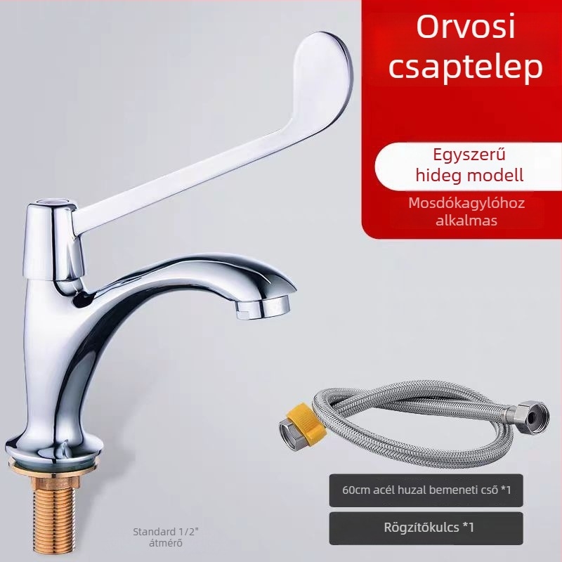 Orvosi csaptelep műtőben és laboratóriumban, ívelt kialakítású és hosszú nyéllel; egység hideg-meleg víz keverő (réz; 0–90°C; névleges nyomás 1.0; kerámiadiskos szelep; modell jo-085)