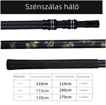 Gumírozott fogantyújú szénszálas teleszkópos horgász hálóbot (Anyag: Szénszál; Szakaszok száma: 4; Súly: Egyéb)