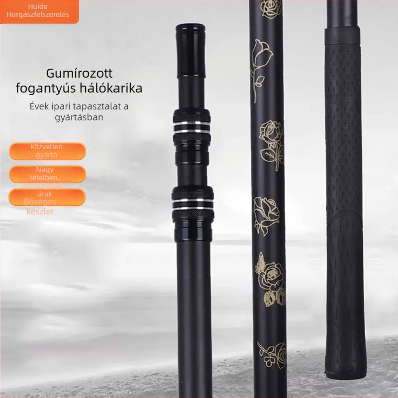 Gumírozott fogantyújú szénszálas teleszkópos horgász hálóbot (Anyag: Szénszál; Szakaszok száma: 4; Súly: Egyéb)