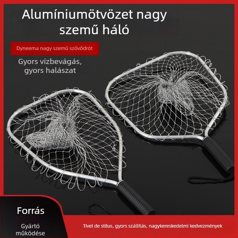 Merítőháló nagytestű halakhoz, nagy szemű, fonott kivitel, alumíniumötvözetből
