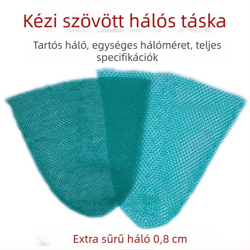 Kézzel szőtt háló táska apró lyukakkal, 9- és 6-szálas fonalból