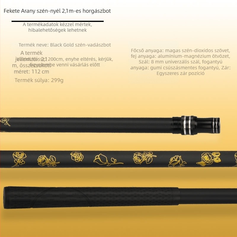 Hálós horgászbot, magas széntartalmú, 2 részes, összecsukható