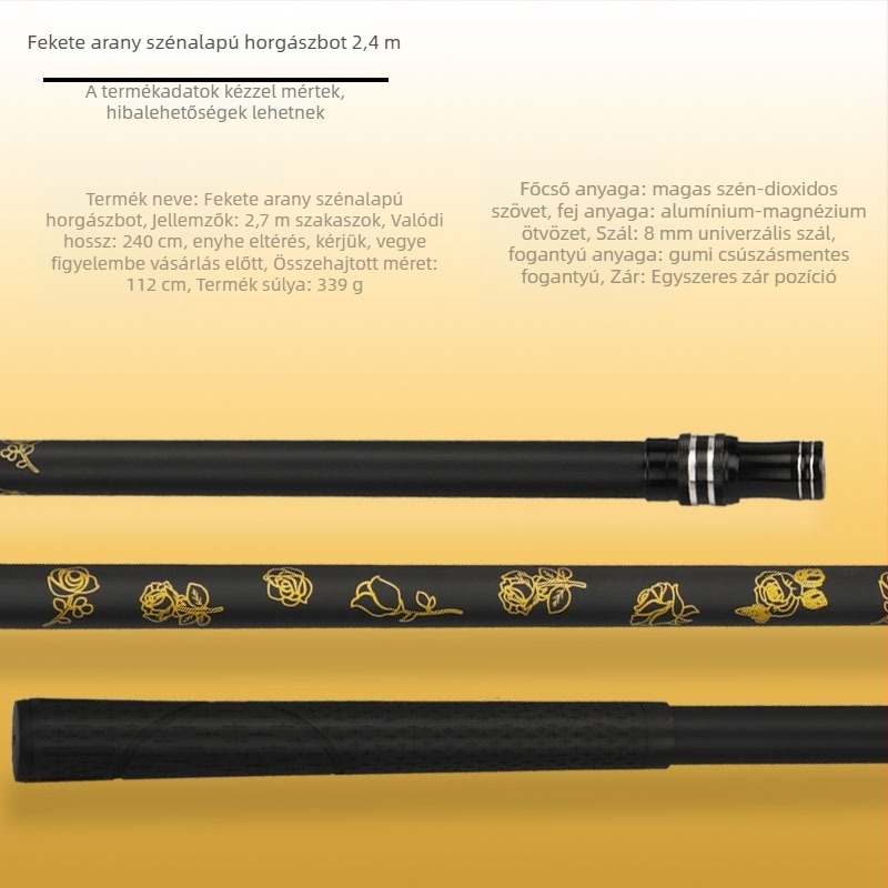 Hálós horgászbot, magas széntartalmú, 2 részes, összecsukható