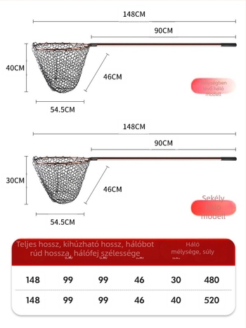 Taiyu teleszkópos horgász háló mélyített rekesszel, gumi és üvegszálból készül