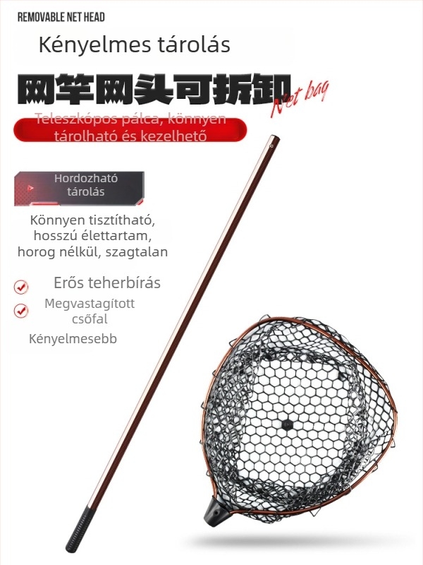 Taiyu teleszkópos horgász háló mélyített rekesszel, gumi és üvegszálból készül