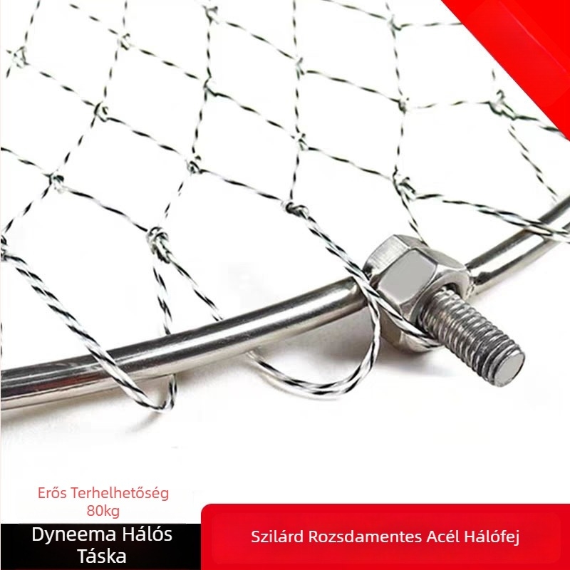 Rozsdamentes acélból készült horgász háló keret, összecsukható, háromszög alakú hálófej