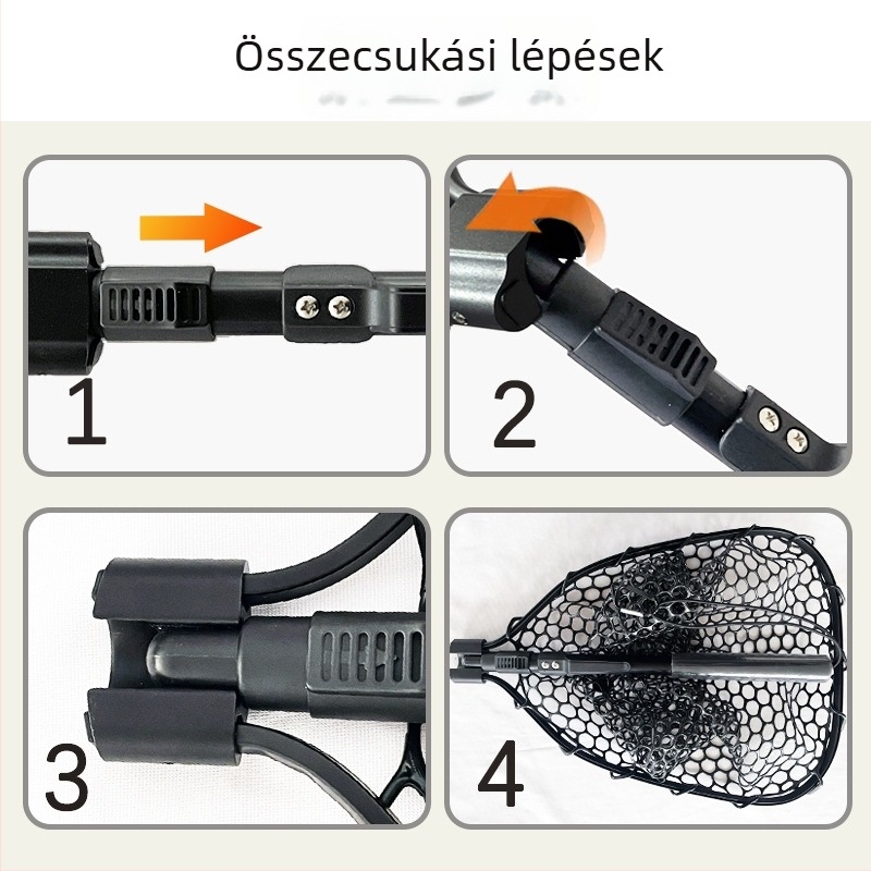 Összecsukható kézi horgász háló, alumínium ötvözet, durva háló, teherbírás 5 kg