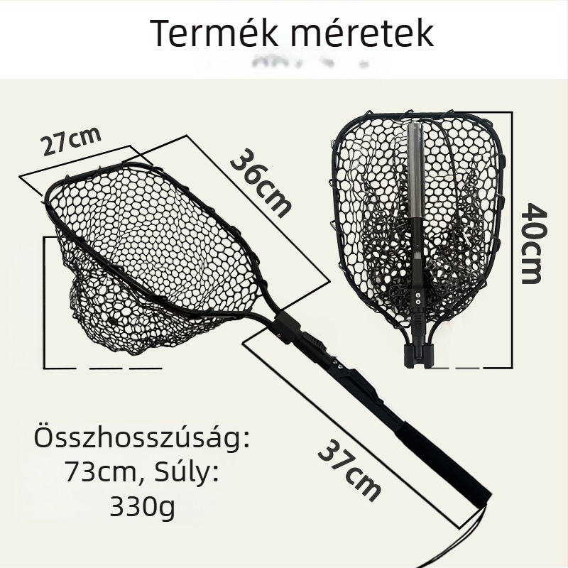 Összecsukható kézi horgász háló, alumínium ötvözet, durva háló, teherbírás 5 kg