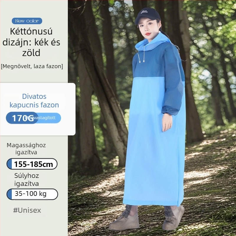EVA vízálló poncsó felnőtteknek, színblokkolt pulóver-stílus, hosszított kialakítás, túrázáshoz