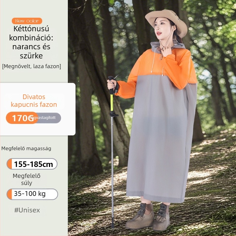 EVA vízálló poncsó felnőtteknek, színblokkolt pulóver-stílus, hosszított kialakítás, túrázáshoz