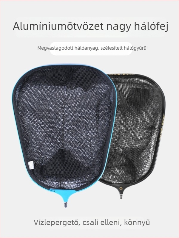 Horgász hálófej, alumínium ötvözet, mély háló, nagy szemű háló, horog elleni bevonat