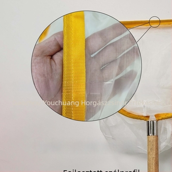Merítőháló szilárd fából készült nyéllel, fémgyűrűvel és finom szemű nylon hálóval, nem zsugorodik