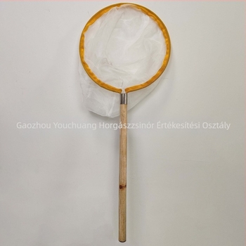 Merítőháló szilárd fából készült nyéllel, fémgyűrűvel és finom szemű nylon hálóval, nem zsugorodik