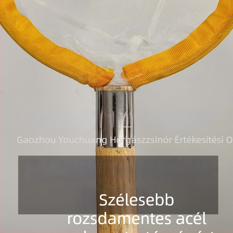 Merítőháló szilárd fából készült nyéllel, fémgyűrűvel és finom szemű nylon hálóval, nem zsugorodik
